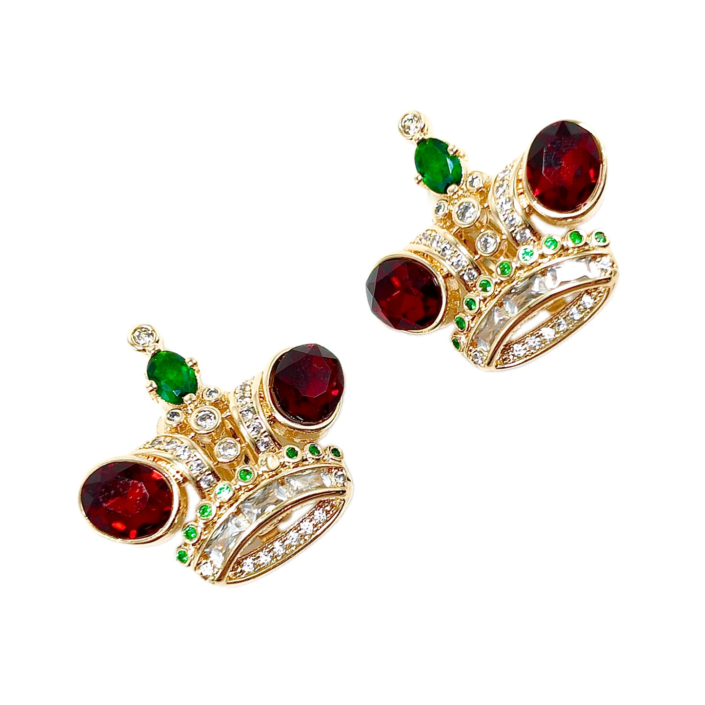 Vintage Crown Earnail Earclip in Two Styles Red and Green Glass Splicing Gorgeous Palace Vintage