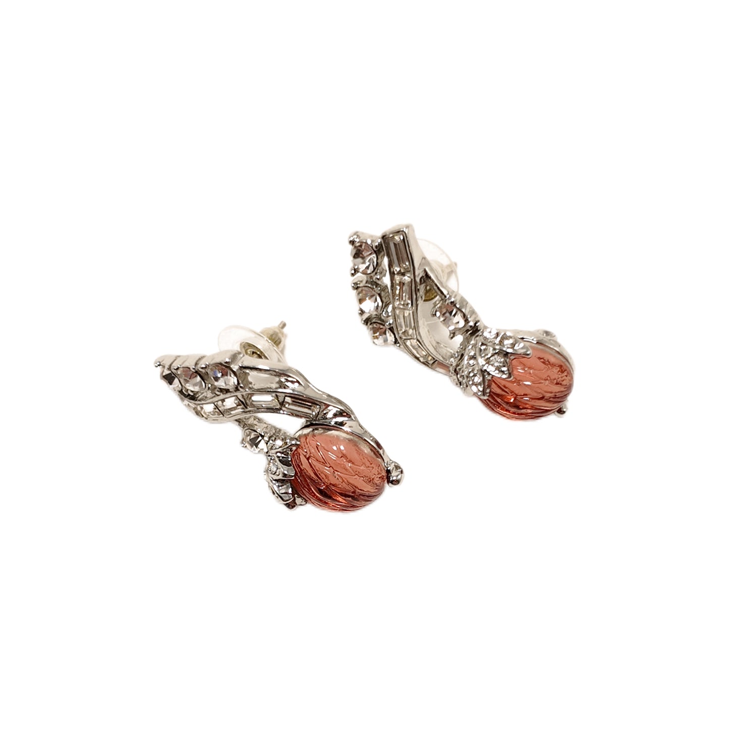 Vintage melon vine pink glass studded with diamond earrings necklace set with a palace retro style
