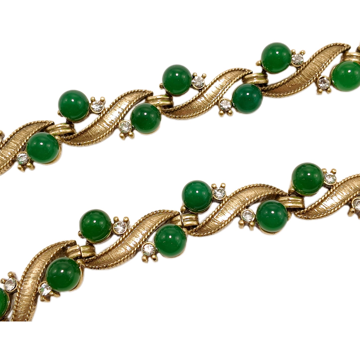 Vintage Green Ribbon Glass Earnail Necklace Set with Palace Vintage Style