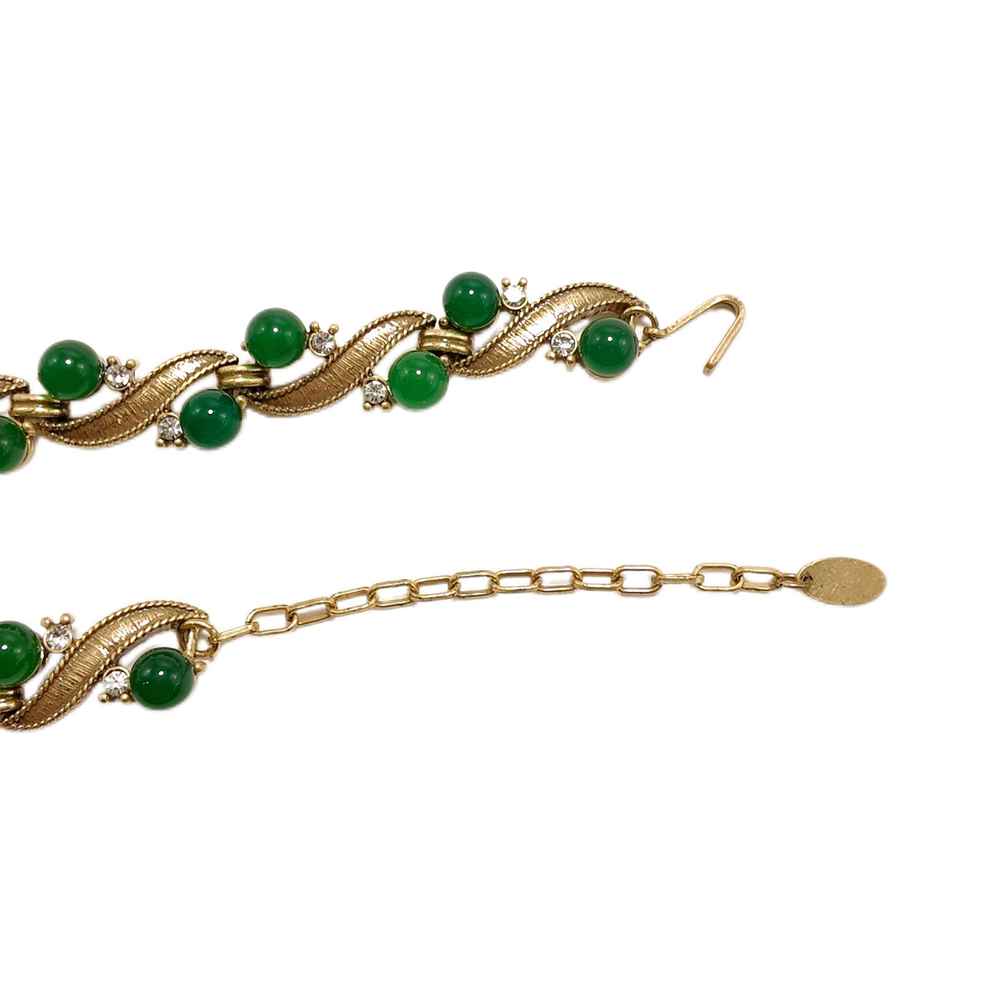 Vintage Green Ribbon Glass Earnail Necklace Set with Palace Vintage Style