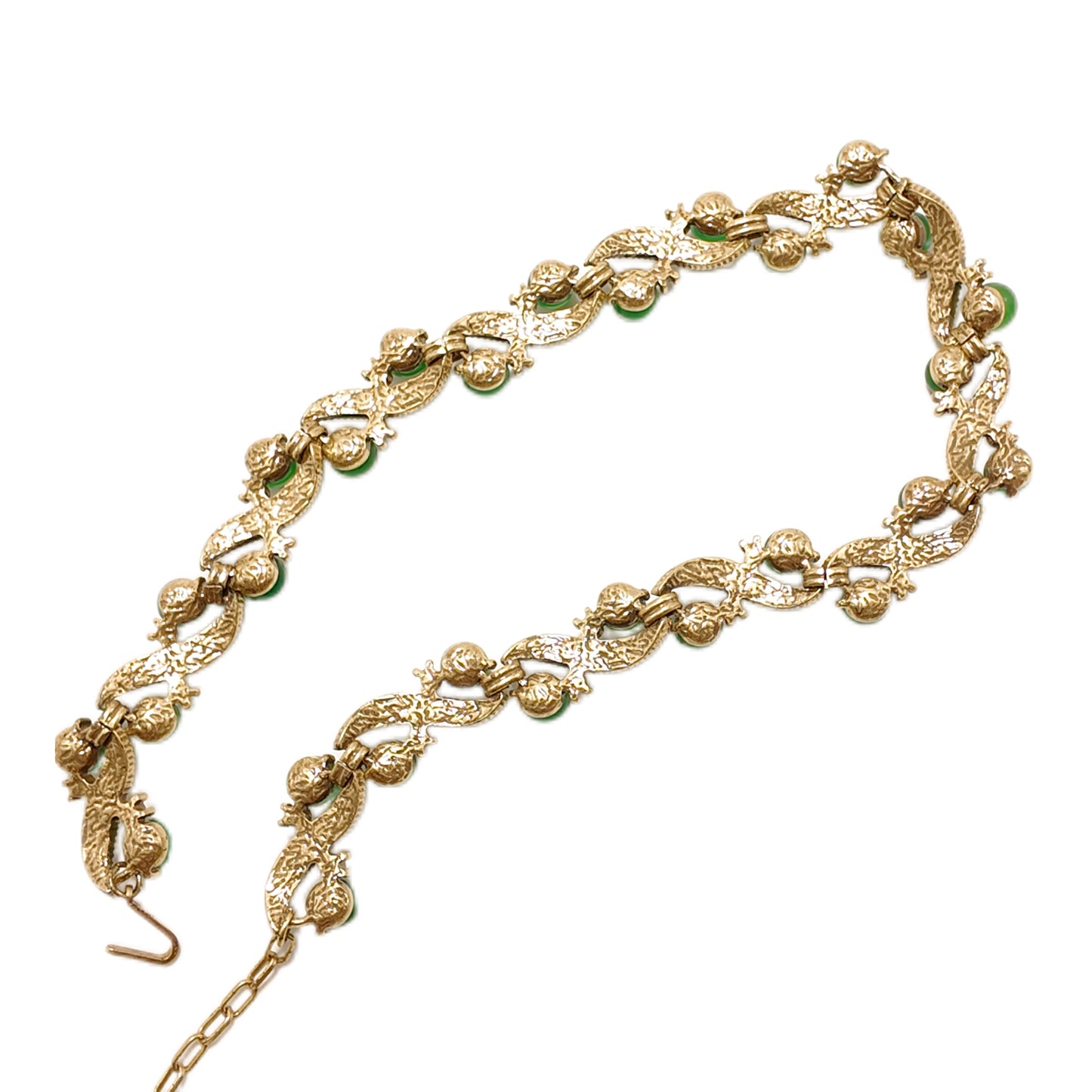 Vintage Green Ribbon Glass Earnail Necklace Set with Palace Vintage Style