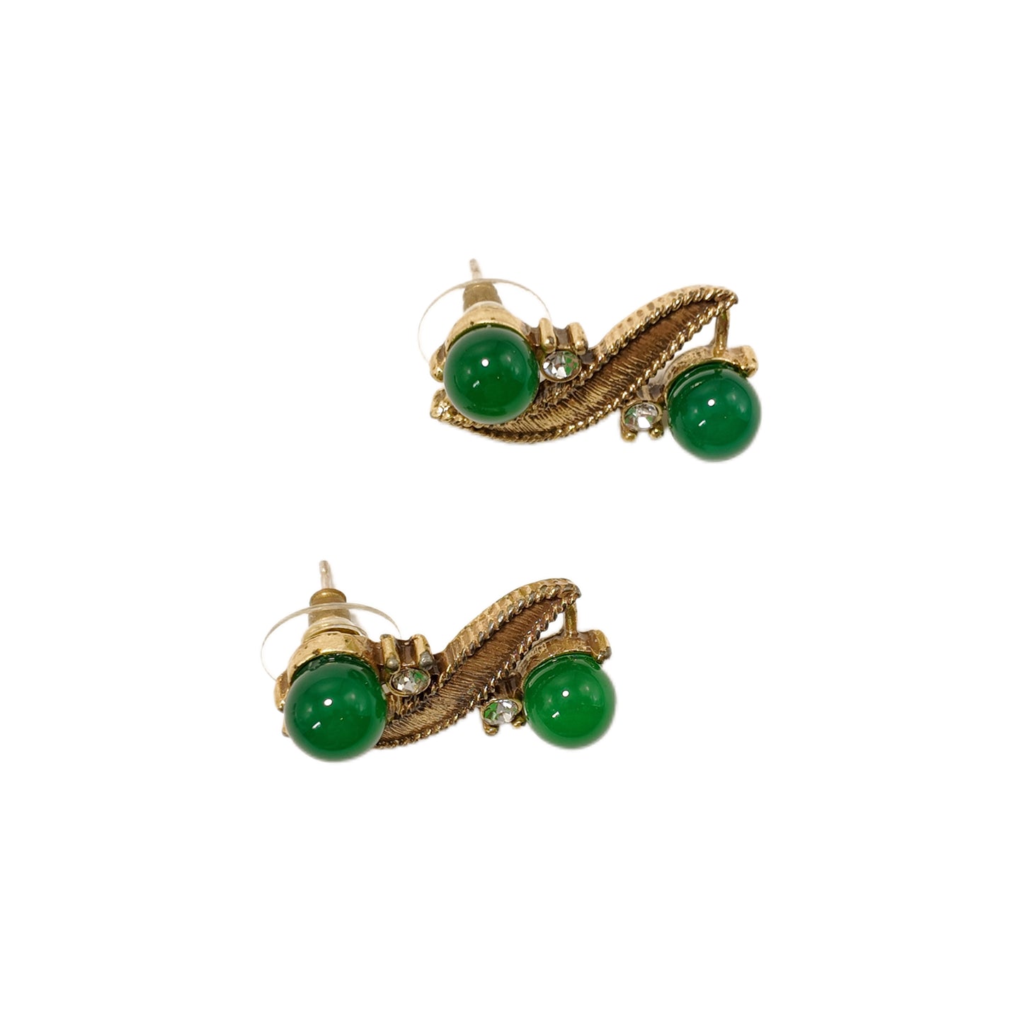 Vintage Green Ribbon Glass Earnail Necklace Set with Palace Vintage Style