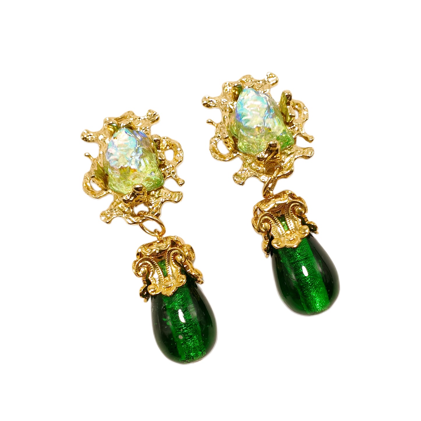 Gavilane the King of Retro Green Chapalli Glass Water Drop Shoulder Sweep Eardrops Ear Clip Palace Retro