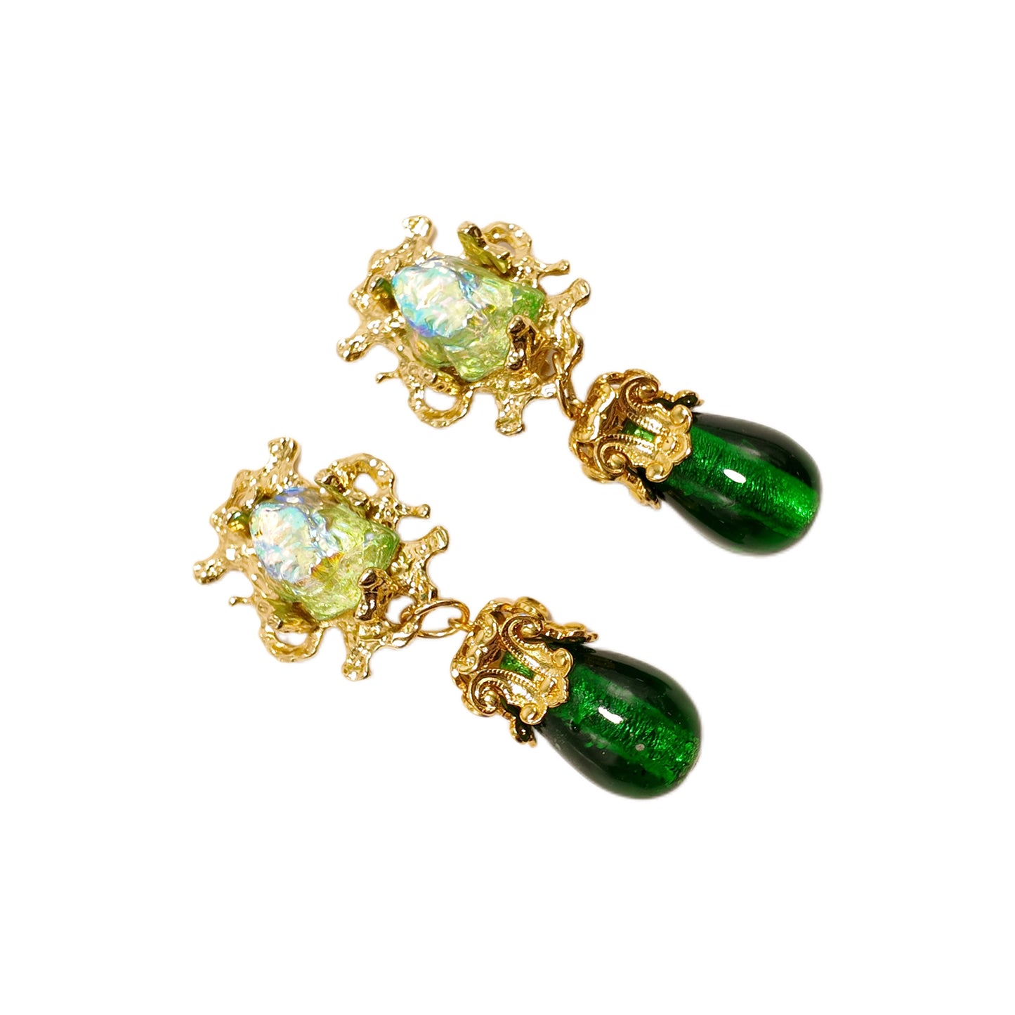 Gavilane the King of Retro Green Chapalli Glass Water Drop Shoulder Sweep Eardrops Ear Clip Palace Retro