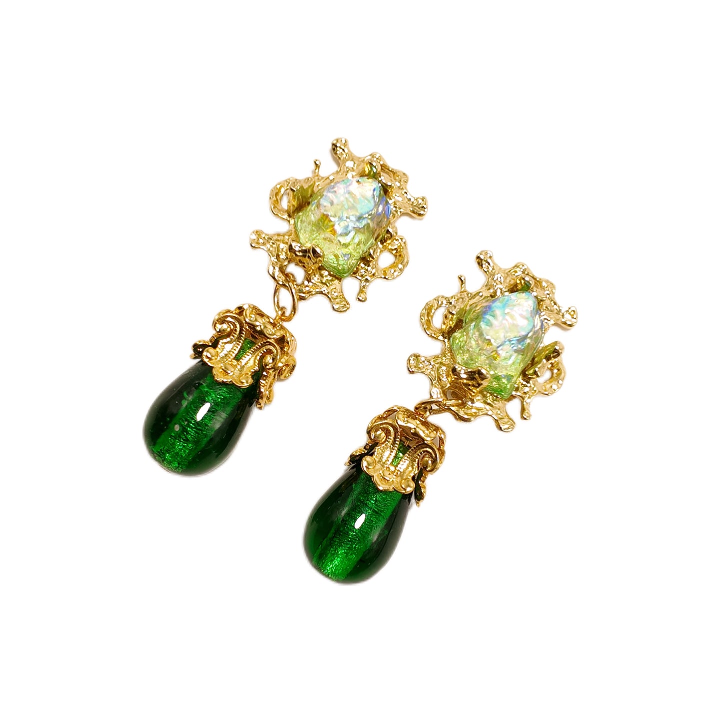 Gavilane the King of Retro Green Chapalli Glass Water Drop Shoulder Sweep Eardrops Ear Clip Palace Retro