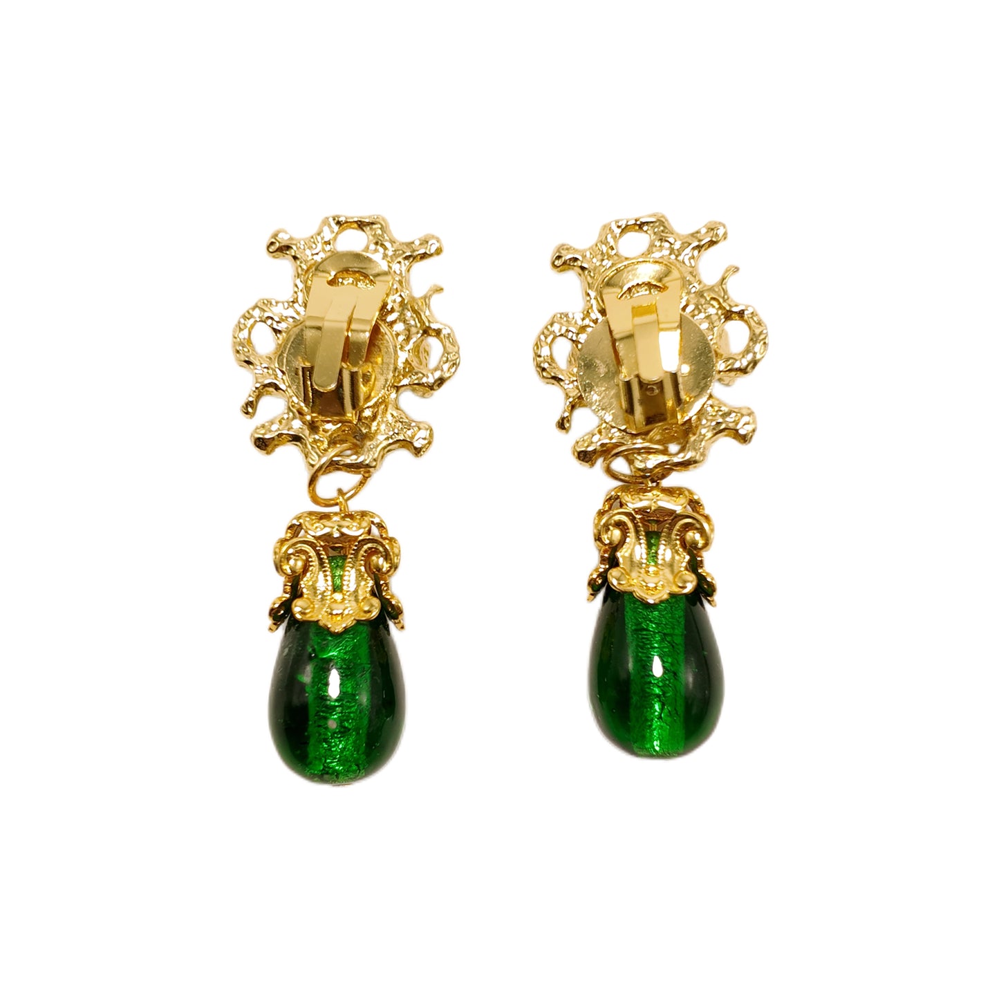 Gavilane the King of Retro Green Chapalli Glass Water Drop Shoulder Sweep Eardrops Ear Clip Palace Retro