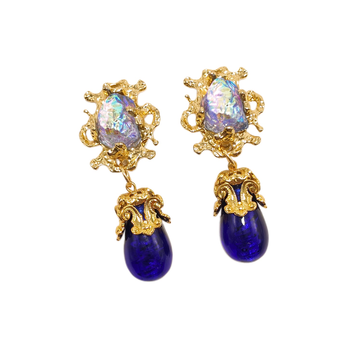 Gavilane the King of Retro Blue Chapalli Glass Water Drop Shoulder Sweep Eardrops Ear Clip Palace Retro
