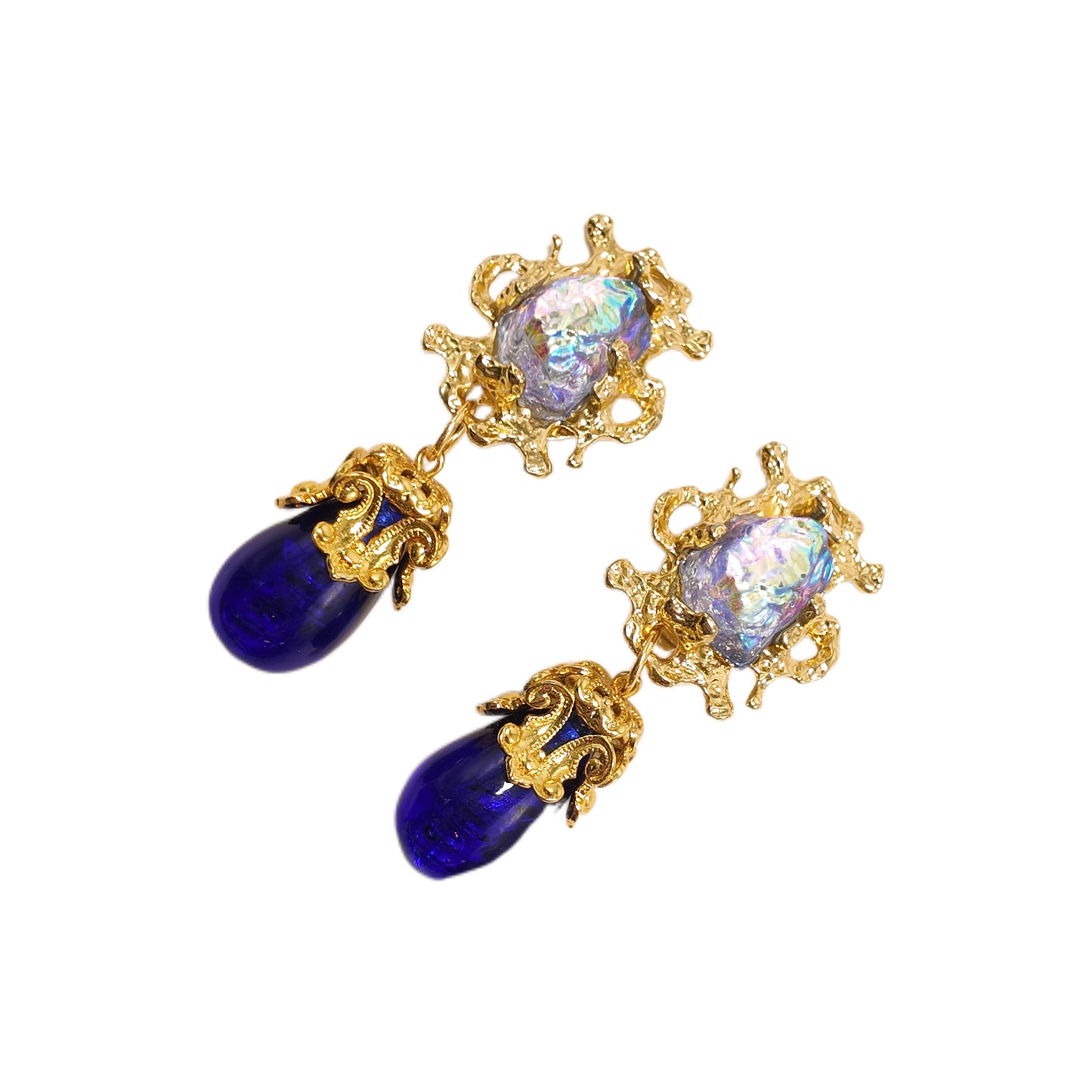 Gavilane the King of Retro Blue Chapalli Glass Water Drop Shoulder Sweep Eardrops Ear Clip Palace Retro