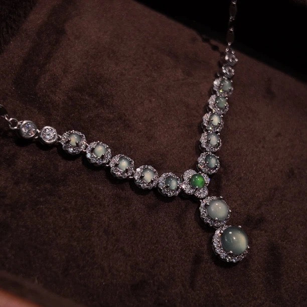 Natural jade green necklace S925 pure silver niche exquisite retro