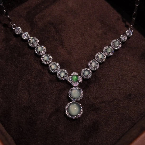 Natural jade green necklace S925 pure silver niche exquisite retro