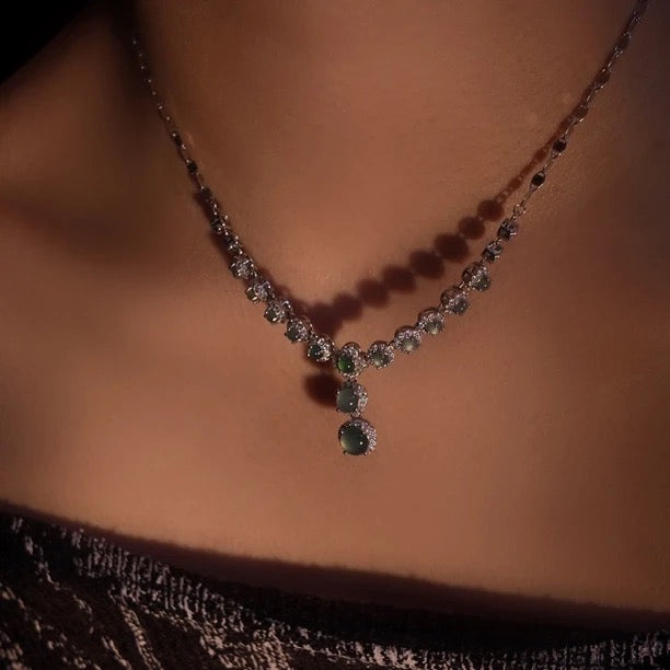 Natural jade green necklace S925 pure silver niche exquisite retro