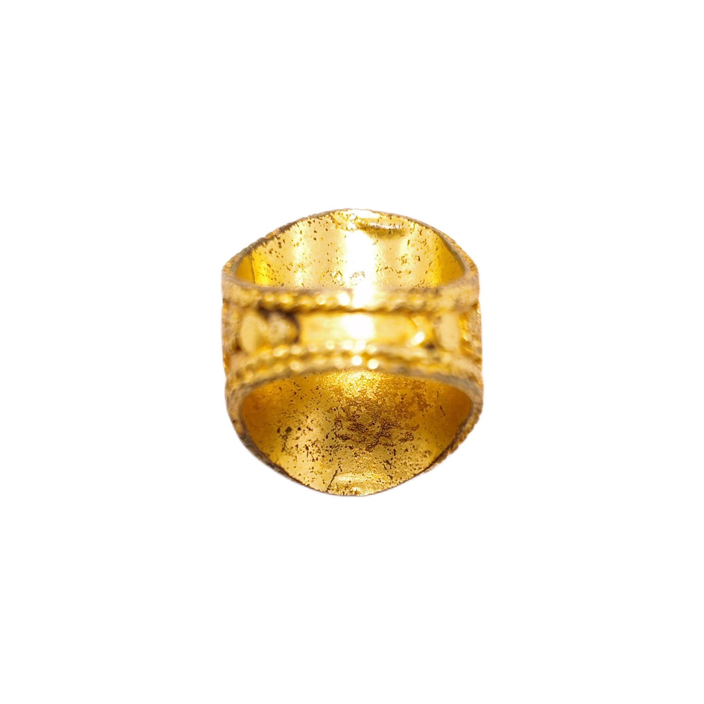 Vintage British 1960s Green Natural Stone Brass Ring Pattern Carving Palace Vintage Style