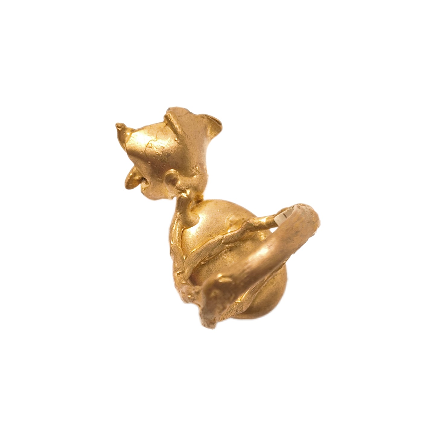 Vintage British 1960s natural stone brass ring three-dimensional flower bud butterfly carving court retro style