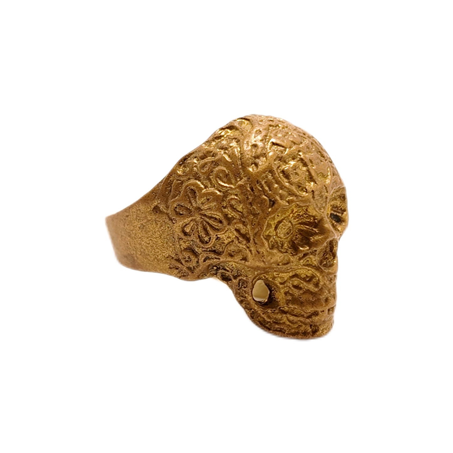 Vintage British 1960s brass ring skull carving pattern court retro style
