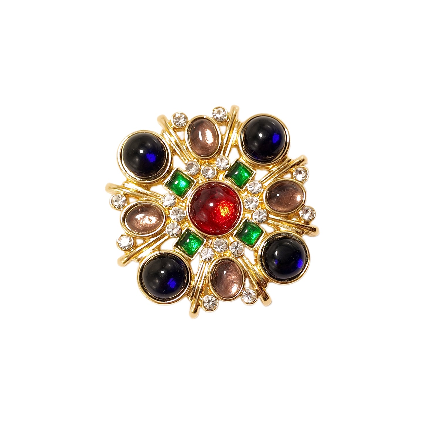 Vintage cross brooch blue green red orange glazed palace retro style