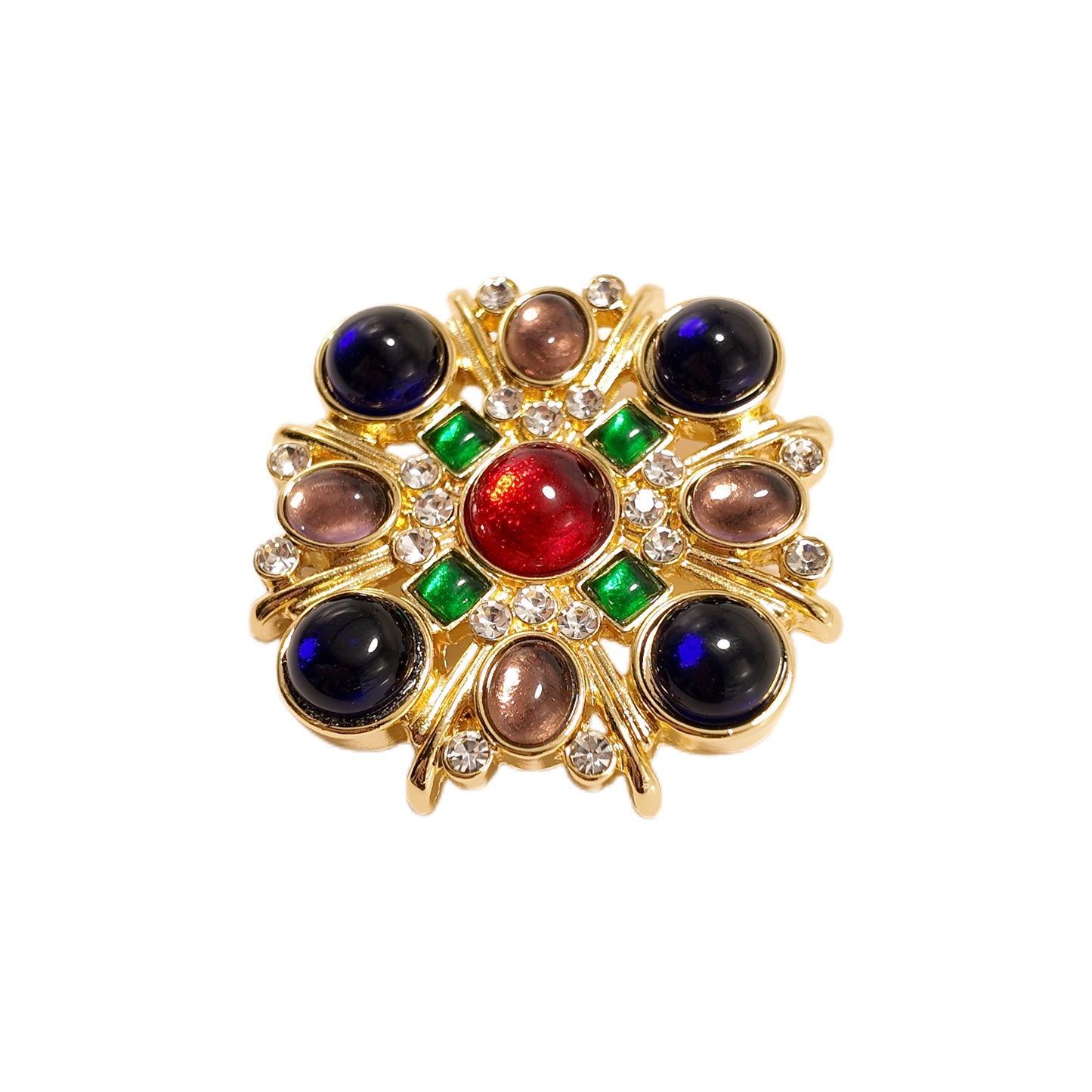 Vintage cross brooch blue green red orange glazed palace retro style