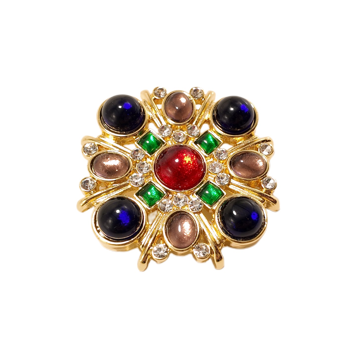 Vintage cross brooch blue green red orange glazed palace retro style