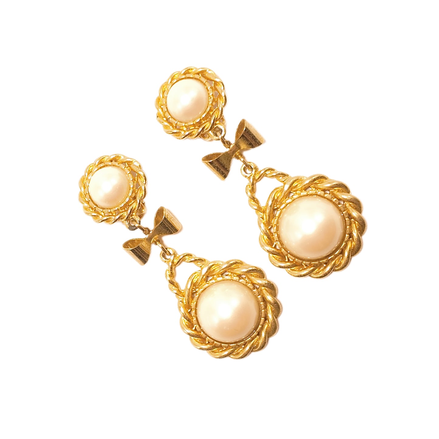 Vintage French 90s bow ear clip white imitation pearl sweeping shoulder court retro style