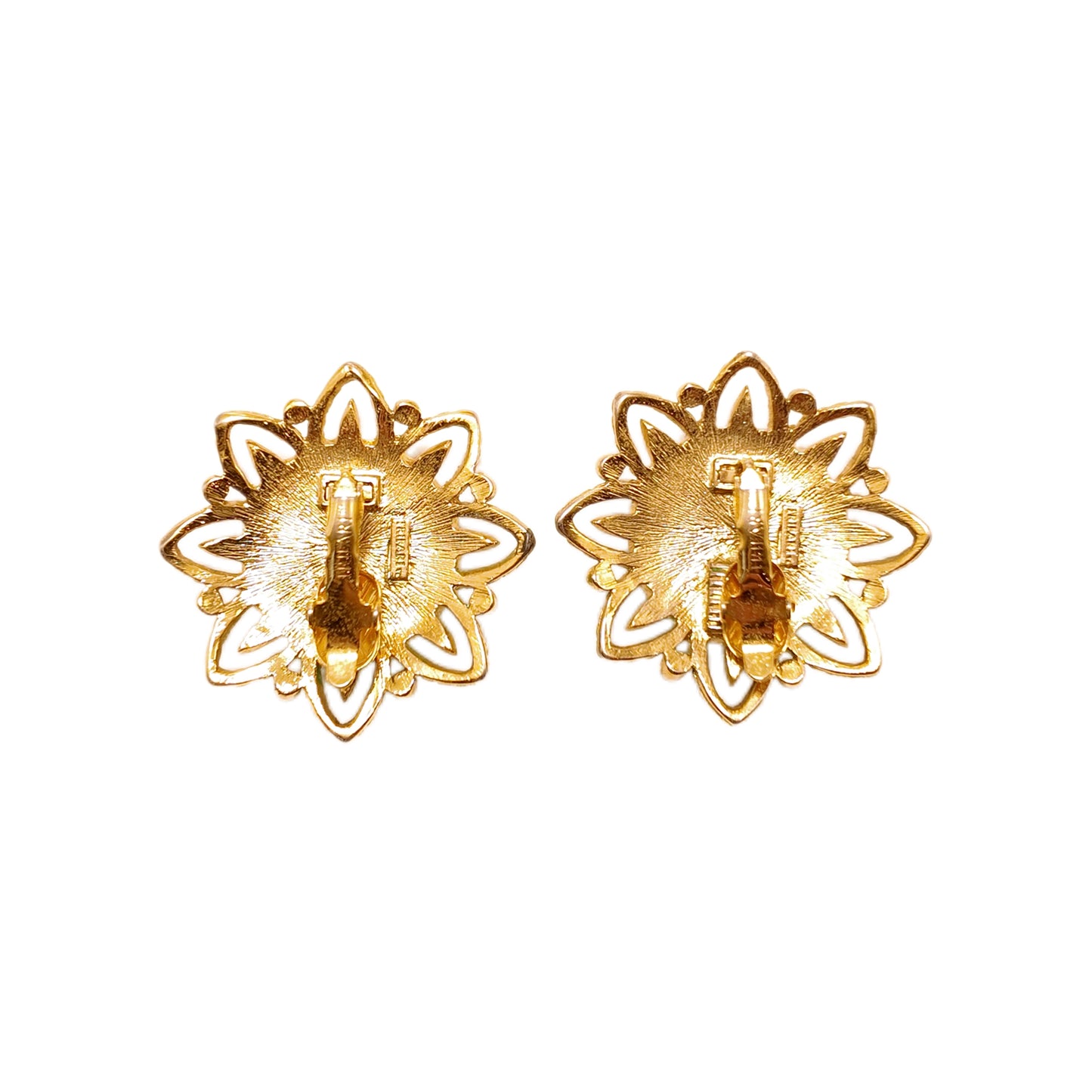 Vintage French 70s Sunflower shaped Ear Clip Trifari Label Blue Glass Palace Vintage Style
