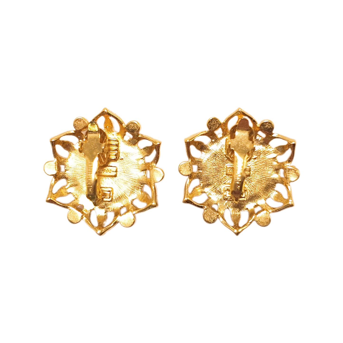 Vintage France 70s Sunflower shaped Rhinestone with Diamond Earclip Trifari Label Pink Glass Palace Vintage Style