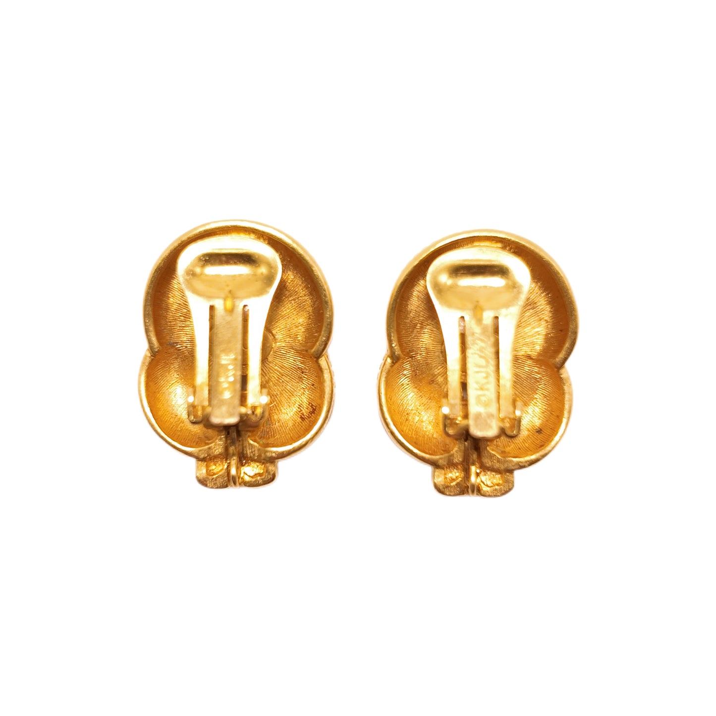 Vintage American 90s thick gold knot imitation pearl ear clip KJL tagged Mobius ring court retro style