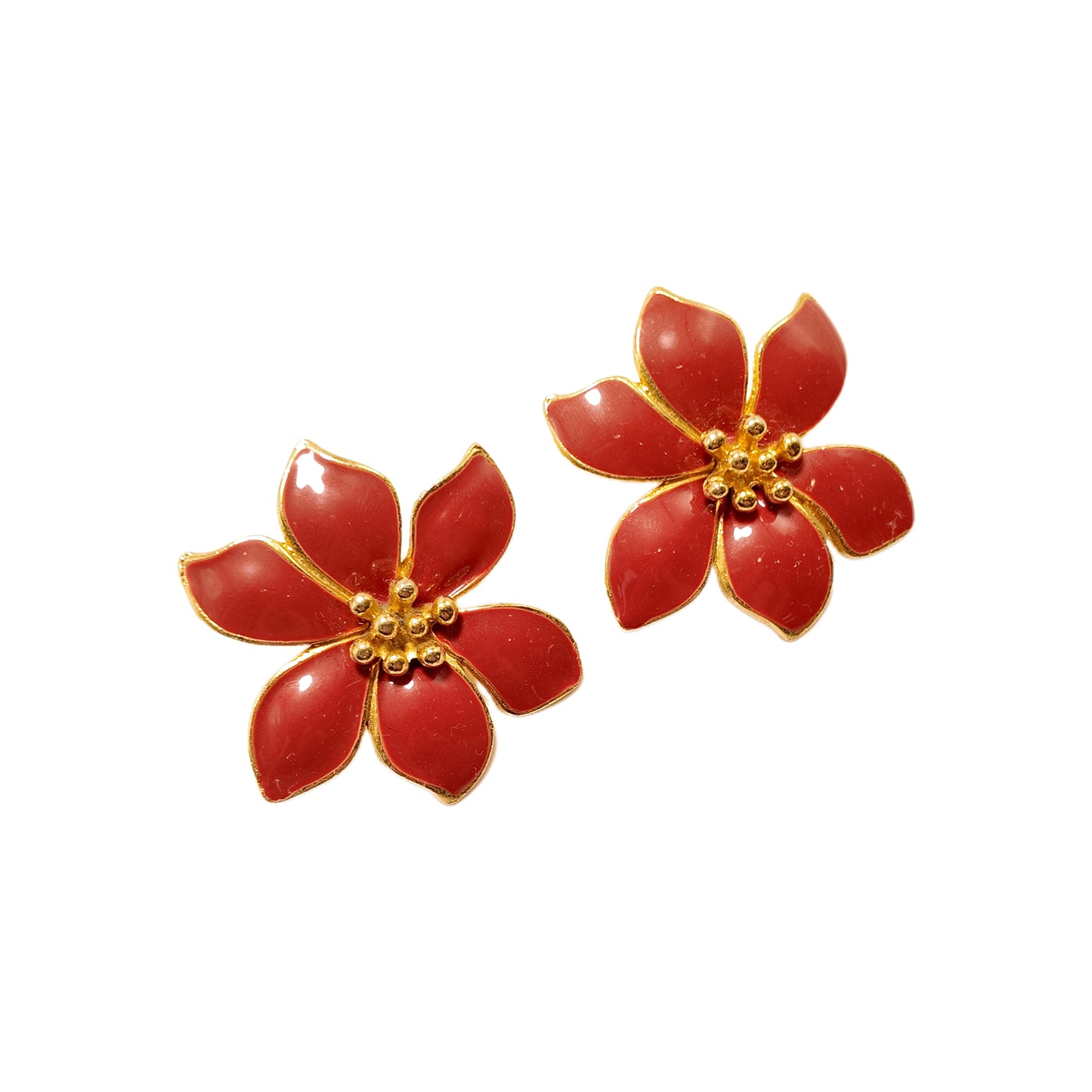Vintage French 80s Pink Flower Enamel Earclip with Palace Vintage Style