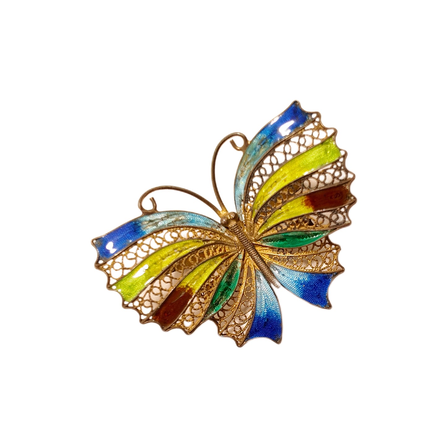 Vintage French 1950s Butterfly Enamel Brooch with Peacock Blue Green Splicing Failed Design Palace Retro Style