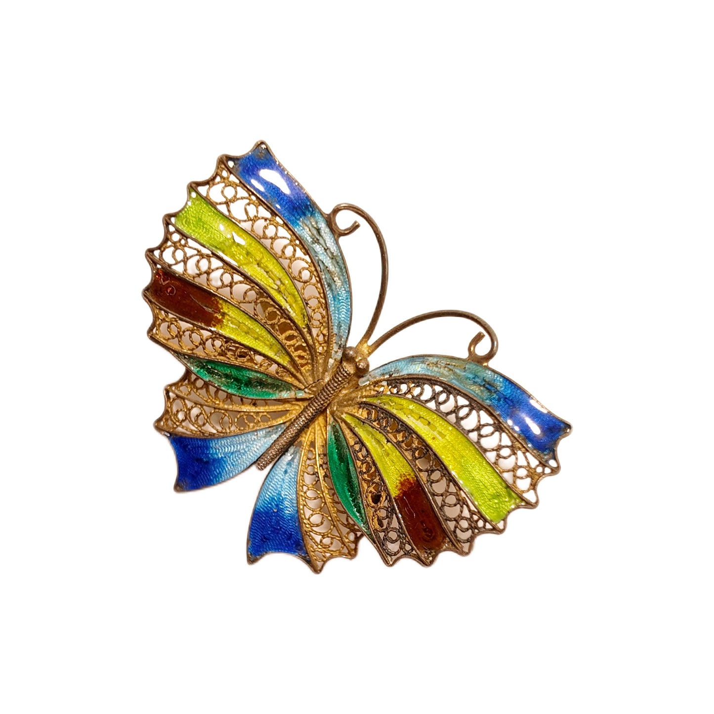 Vintage French 1950s Butterfly Enamel Brooch with Peacock Blue Green Splicing Failed Design Palace Retro Style