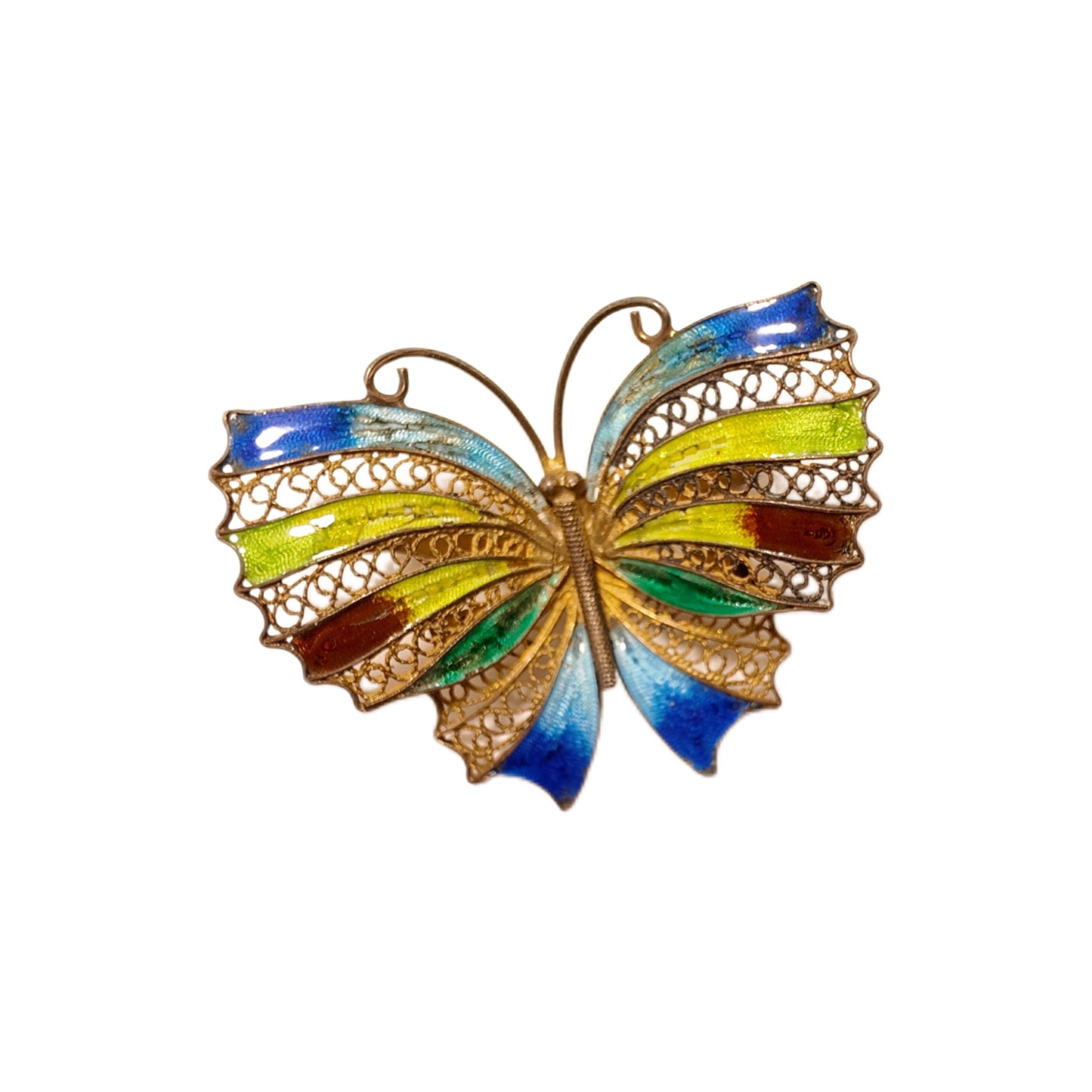 Vintage French 1950s Butterfly Enamel Brooch with Peacock Blue Green Splicing Failed Design Palace Retro Style