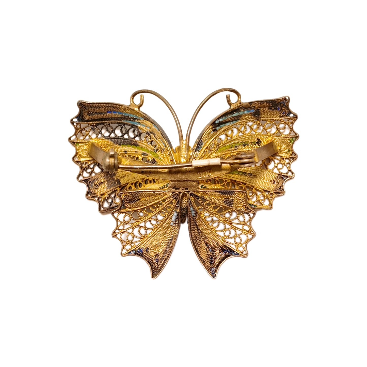 Vintage French 1950s Butterfly Enamel Brooch with Peacock Blue Green Splicing Failed Design Palace Retro Style