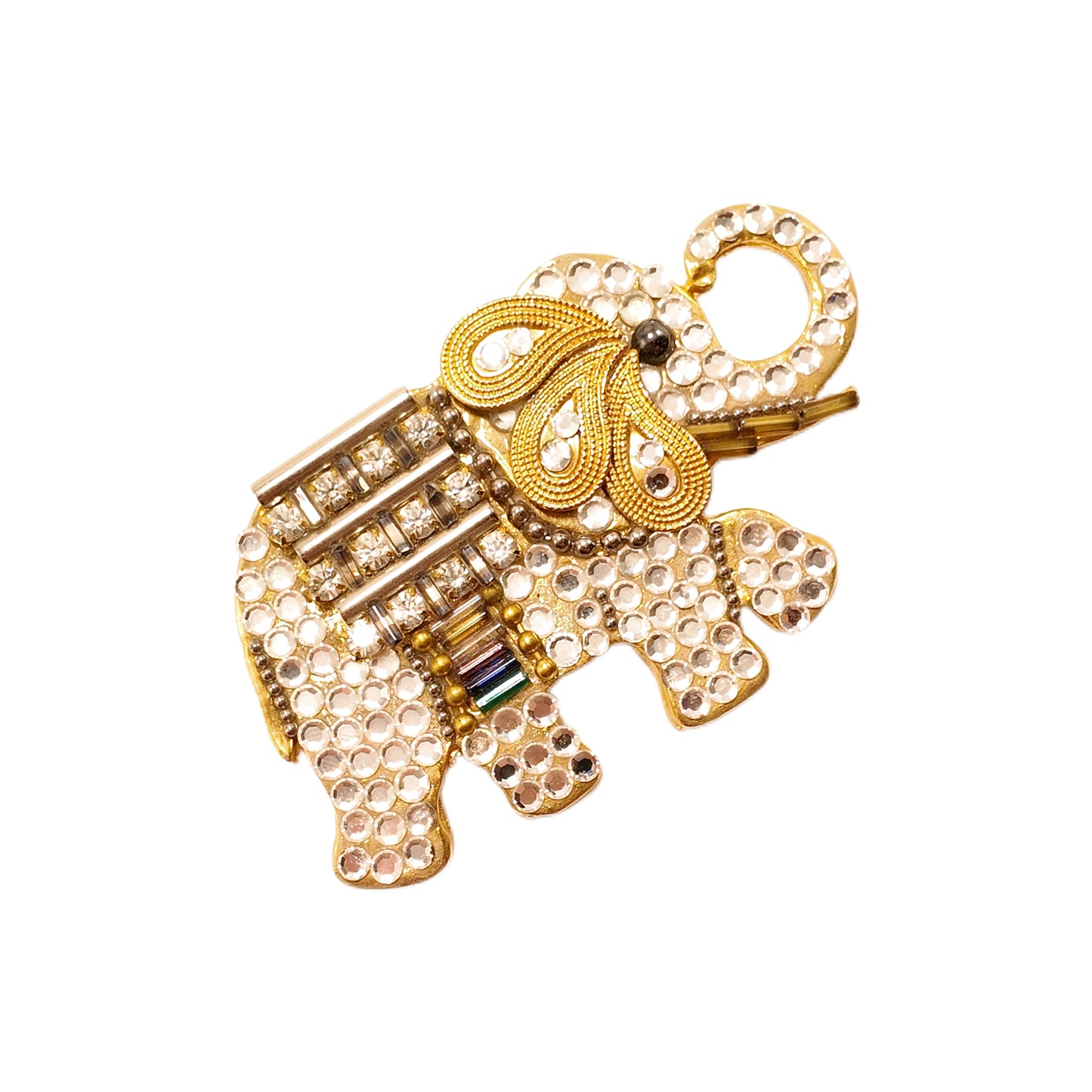 Vintage France 80s Elephant Rhinestone Diamond Set Brooch with Different Styles of Diamond Splicing Design Palace Vintage Style
