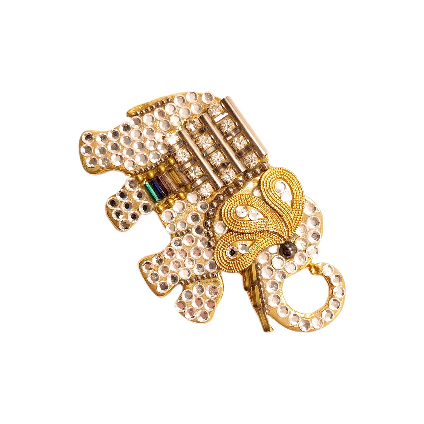 Vintage France 80s Elephant Rhinestone Diamond Set Brooch with Different Styles of Diamond Splicing Design Palace Vintage Style
