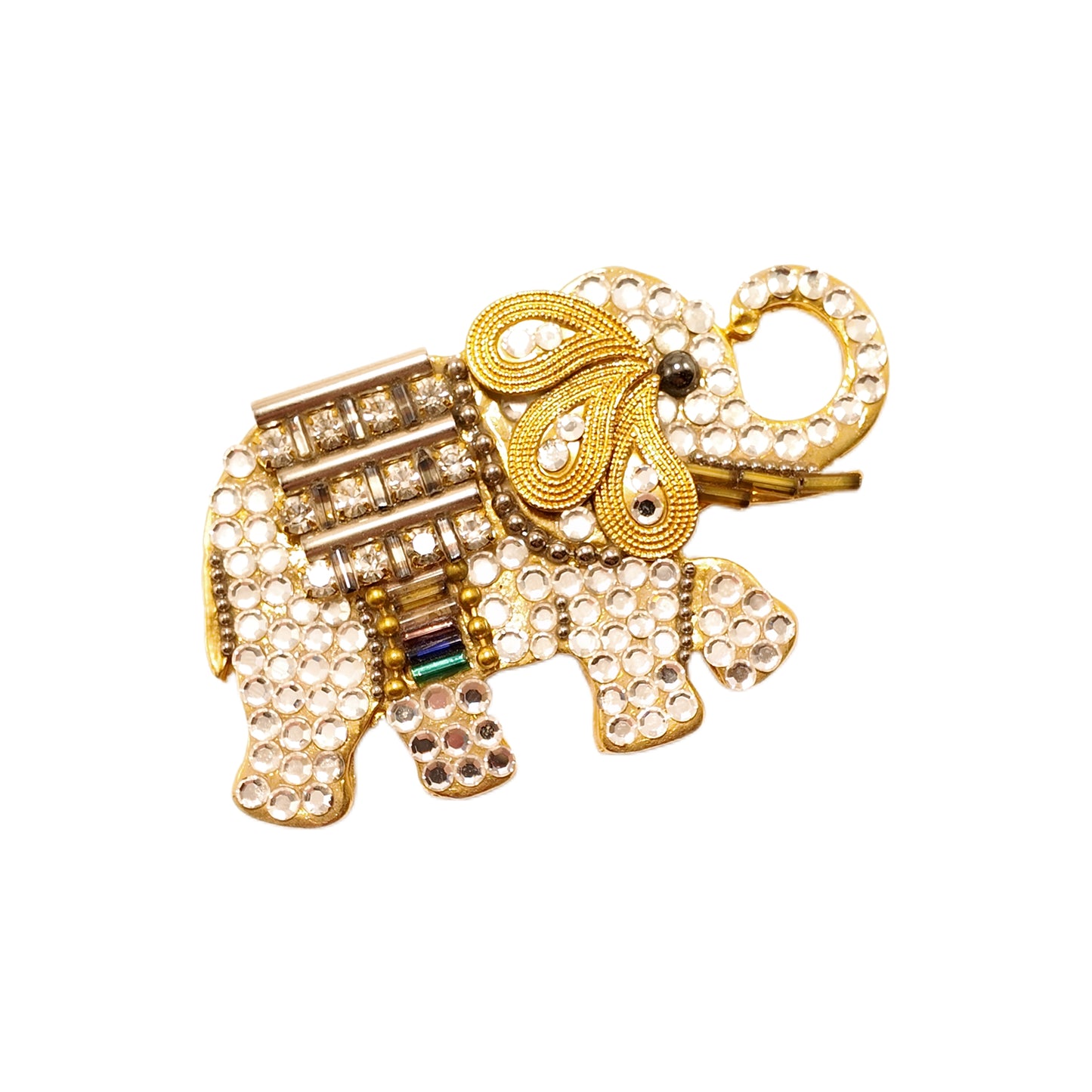 Vintage France 80s Elephant Rhinestone Diamond Set Brooch with Different Styles of Diamond Splicing Design Palace Vintage Style