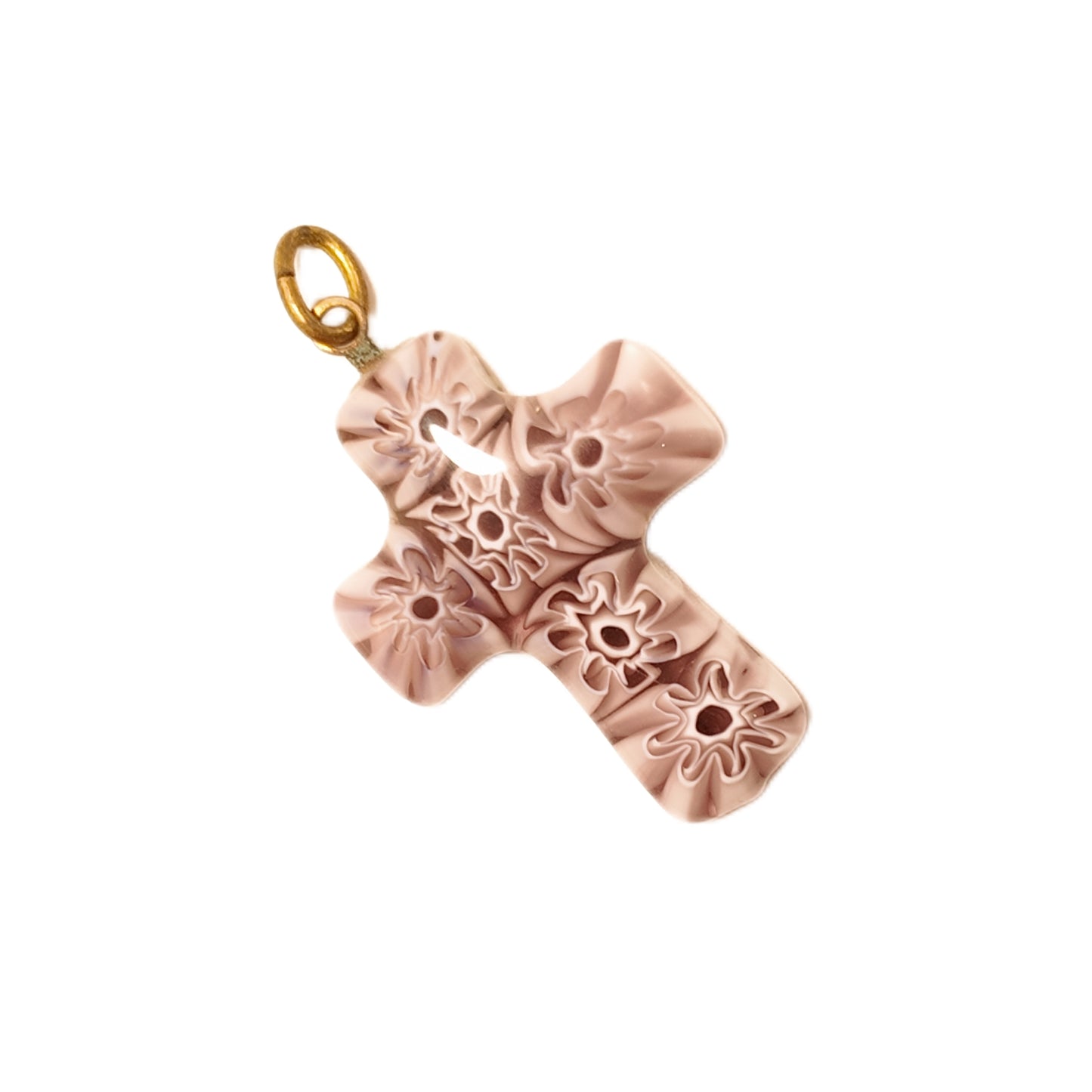 Vintage Italian 1960s Cross Pendant with Pink Purple Mosaic Pattern and Palace Vintage Style