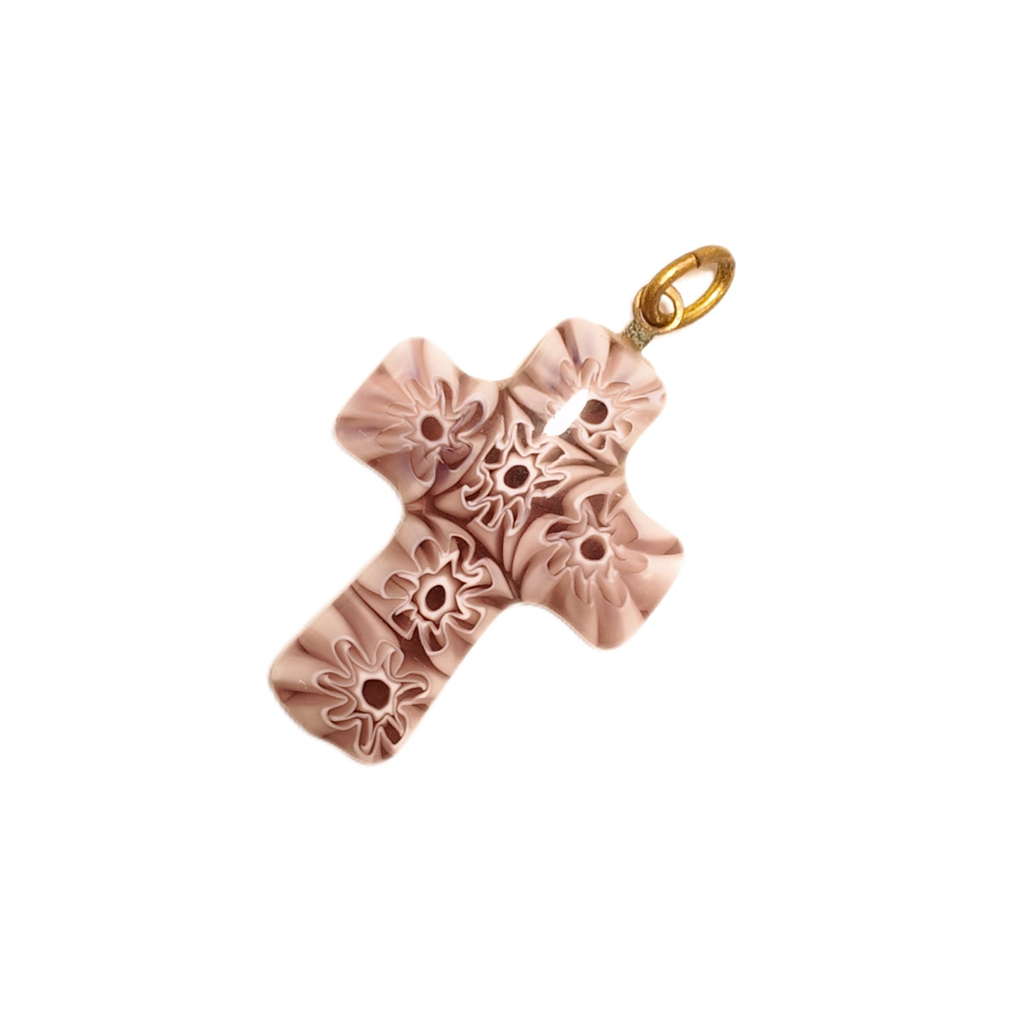 Vintage Italian 1960s Cross Pendant with Pink Purple Mosaic Pattern and Palace Vintage Style