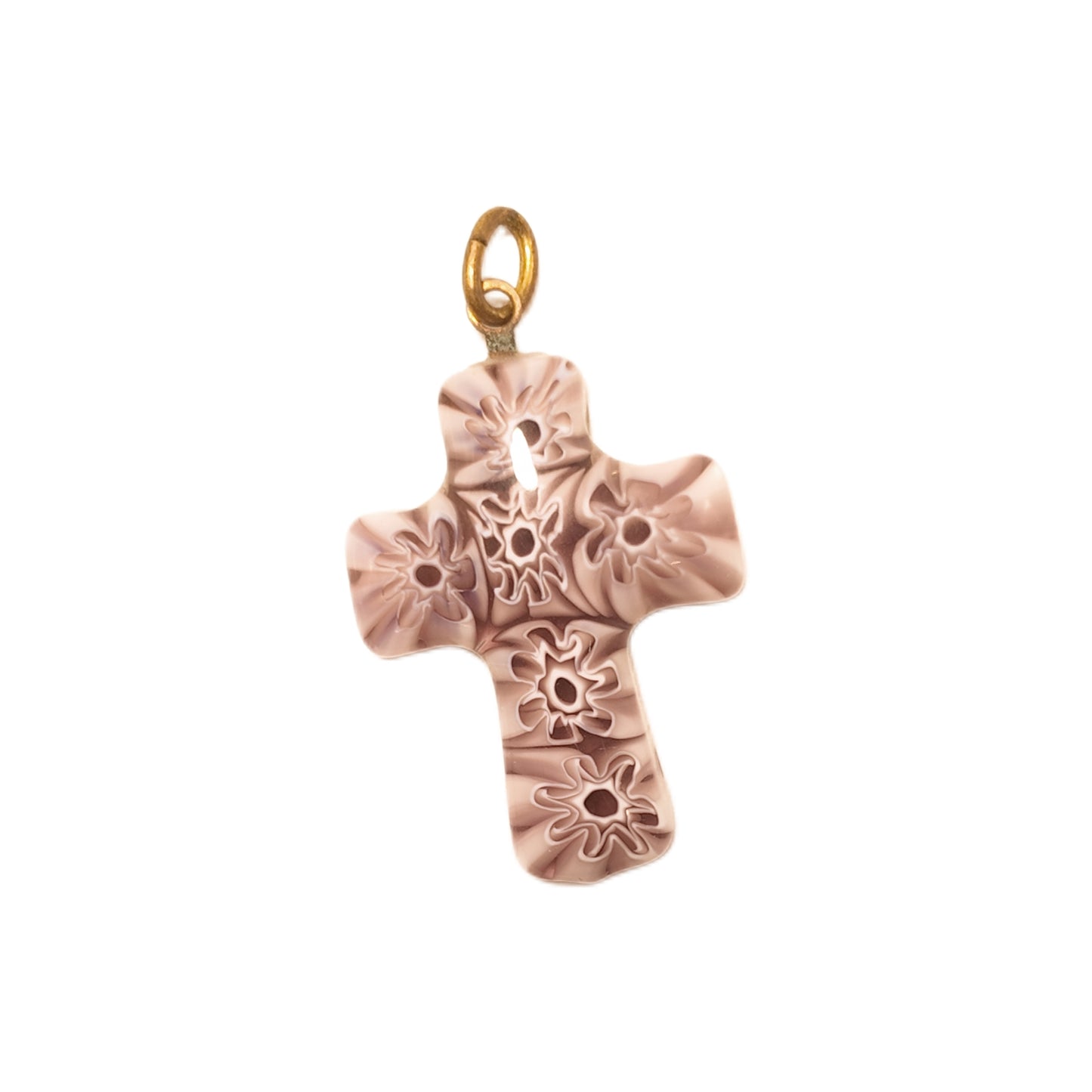 Vintage Italian 1960s Cross Pendant with Pink Purple Mosaic Pattern and Palace Vintage Style