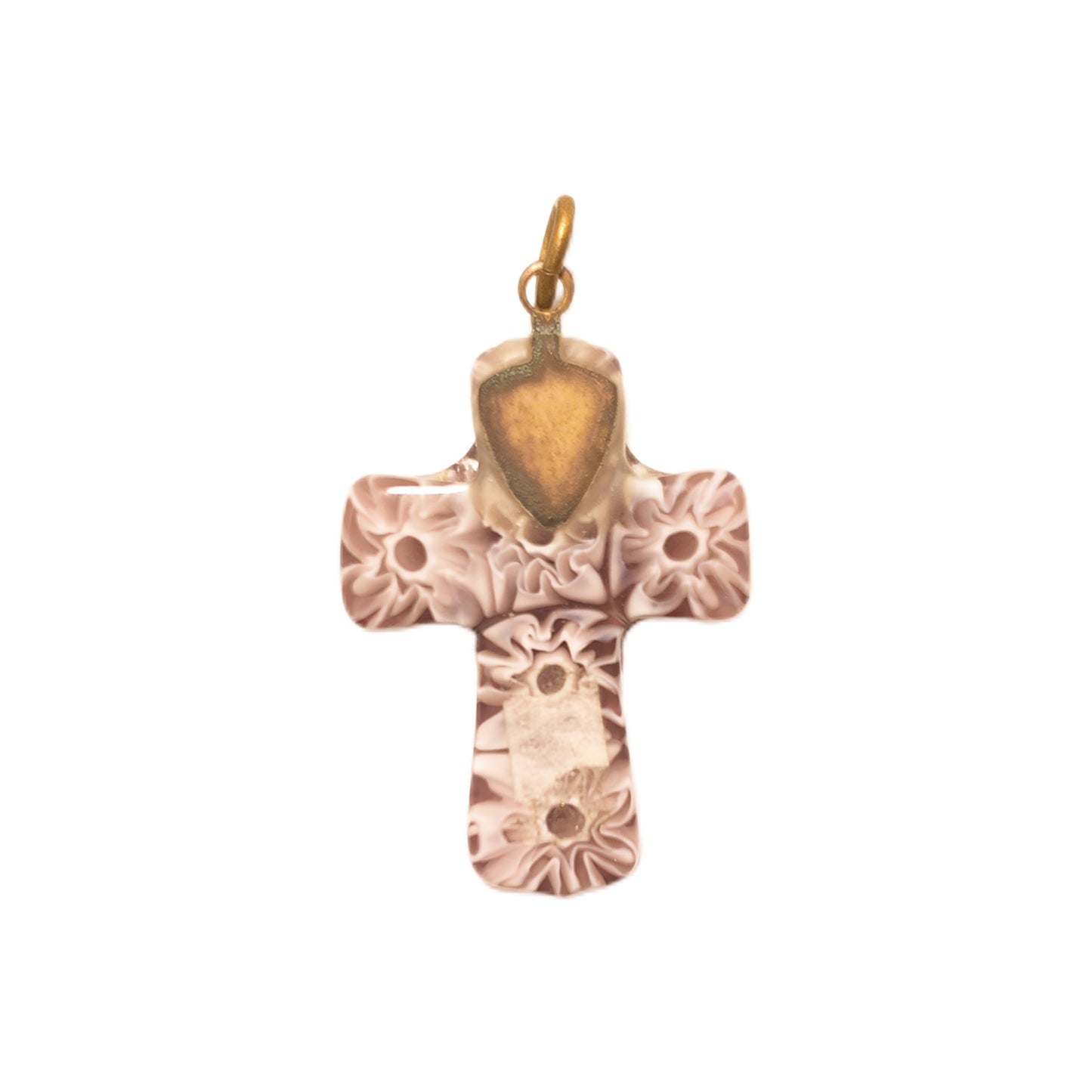 Vintage Italian 1960s Cross Pendant with Pink Purple Mosaic Pattern and Palace Vintage Style