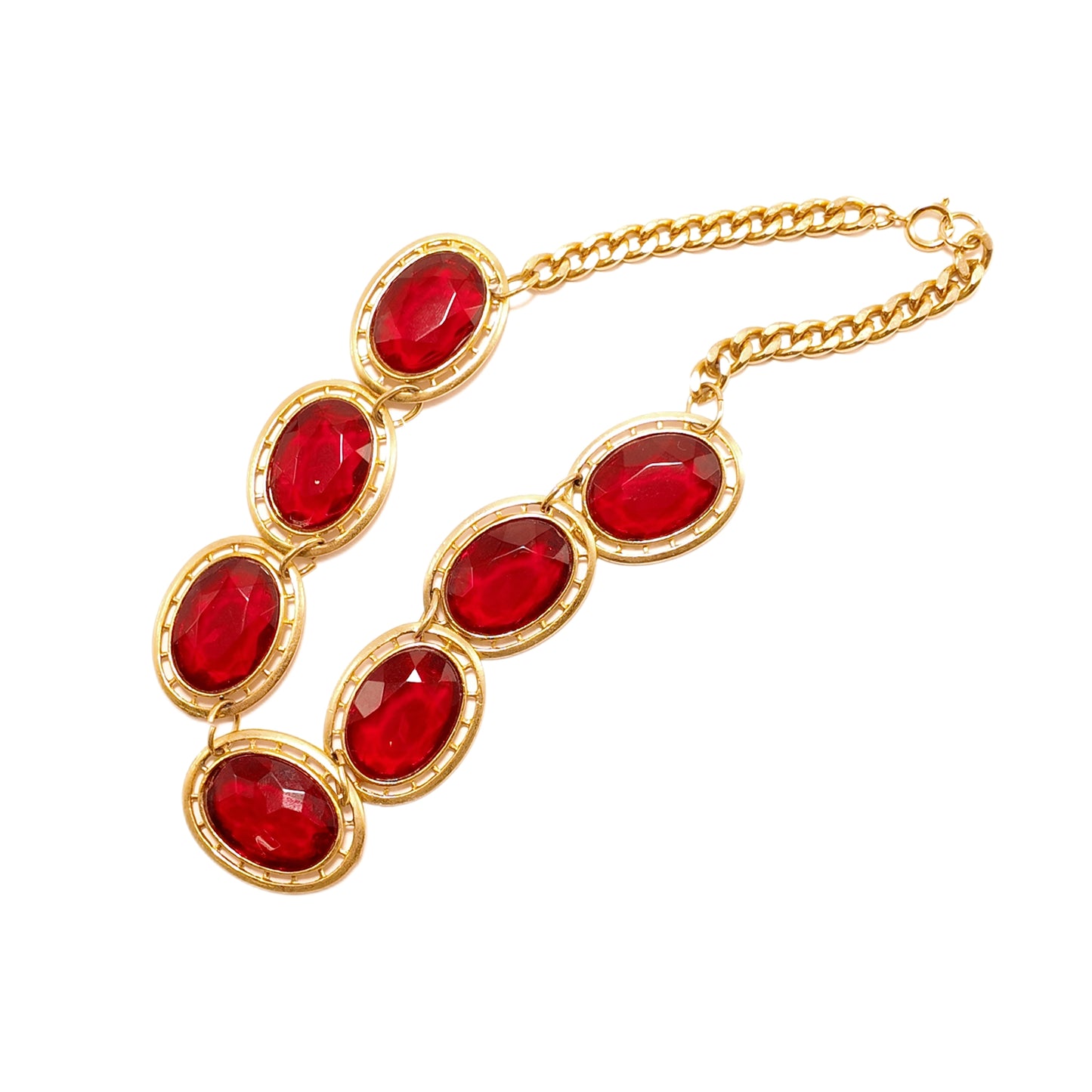 Vintage French 80s Red Necklace with Oval Splicing and Hollow Design Palace Vintage Style