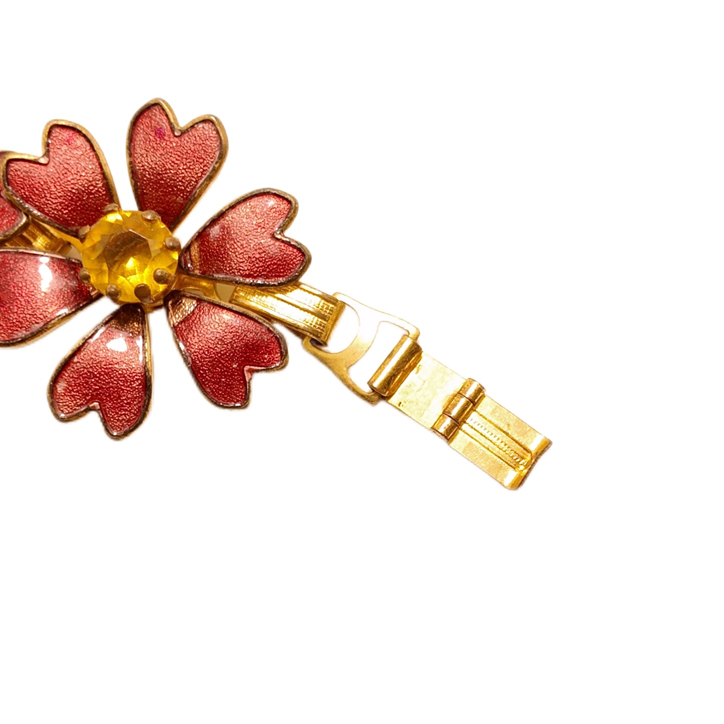 Vintage British 70s Pink Enamel Bracelet with Flower Set Diamond Three Dimensional Splicing Palace Vintage Style