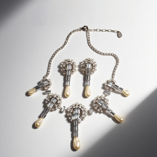 Vintage Baroque Pearl Necklace Earnail Set Gorgeous Retro