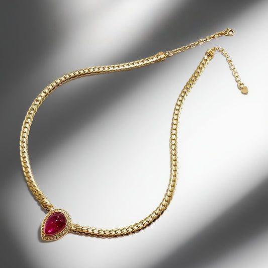Vintage snake bone necklace with red cloud patterned glass extension chain design court retro