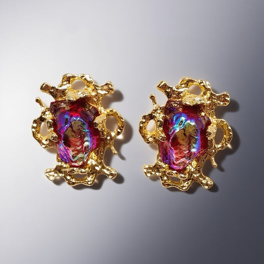 Gavilane the King of Retro Chaparelli Red Aurora Glass Earclip Palace Retro Style