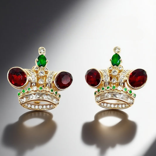 Vintage Crown Earnail Earclip in Two Styles Red and Green Glass Splicing Gorgeous Palace Vintage