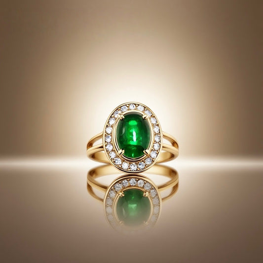 "Emerald Wreathed in Gold" green glazed diamond inlaid open-ended ring with a palace retro style
