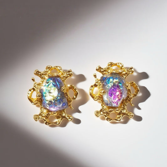 "Lava Blue Glass Glow"Gavilane the King of Retro Chaparelli Blue Aurora Glass Earclip Palace Retro Style