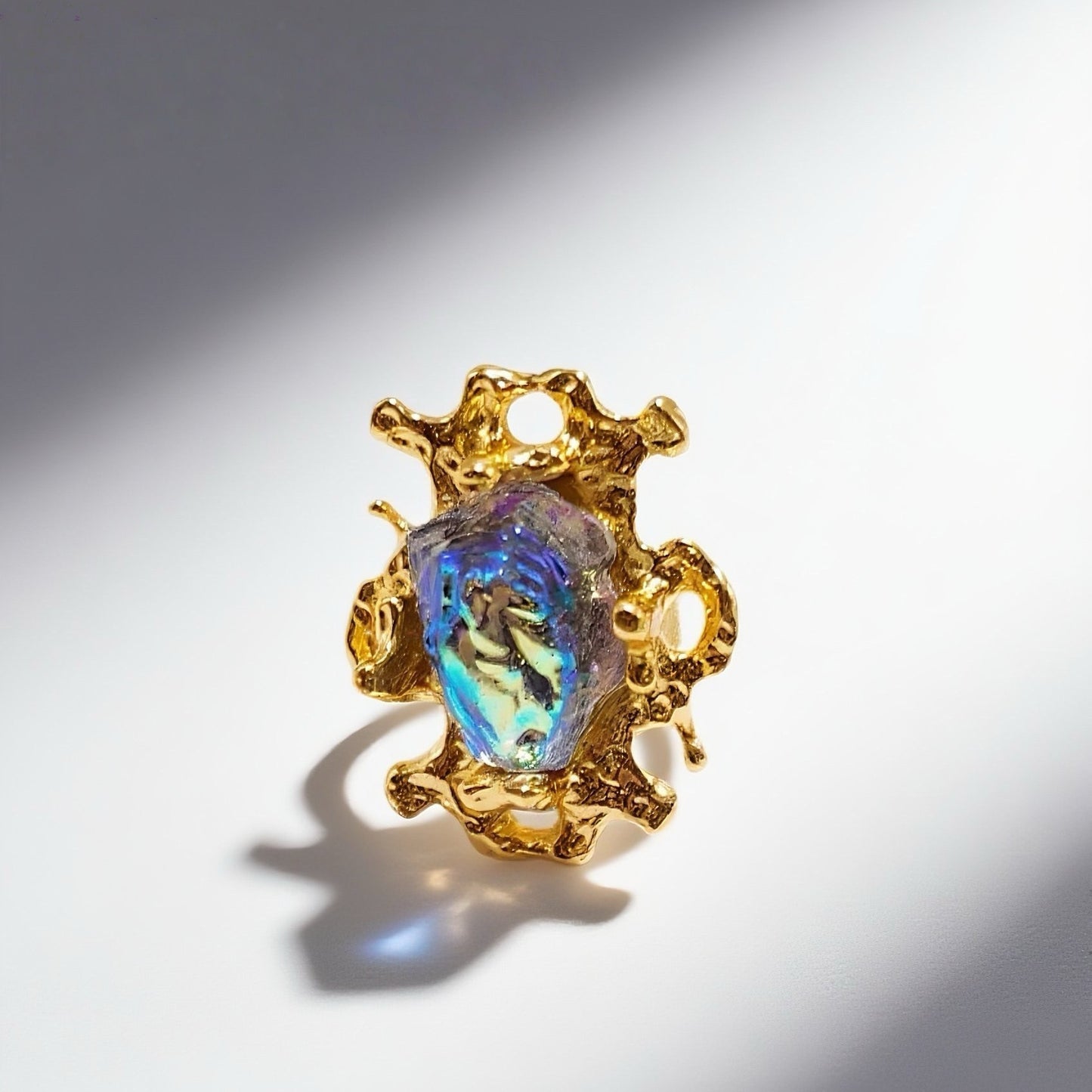 Gavilane the King of Retro Chapalli Blue Glass Ring with Adjustable Ring Opening Gorgeous Palace Retro