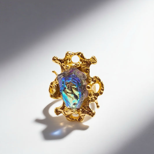 Gavilane the King of Retro Chapalli Blue Glass Ring with Adjustable Ring Opening Gorgeous Palace Retro