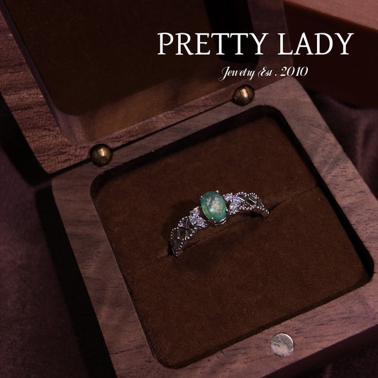 Emeralds Open Ring S925 Solid Silver Oval Exquisite and Compact Daily Inlay Palace Retro