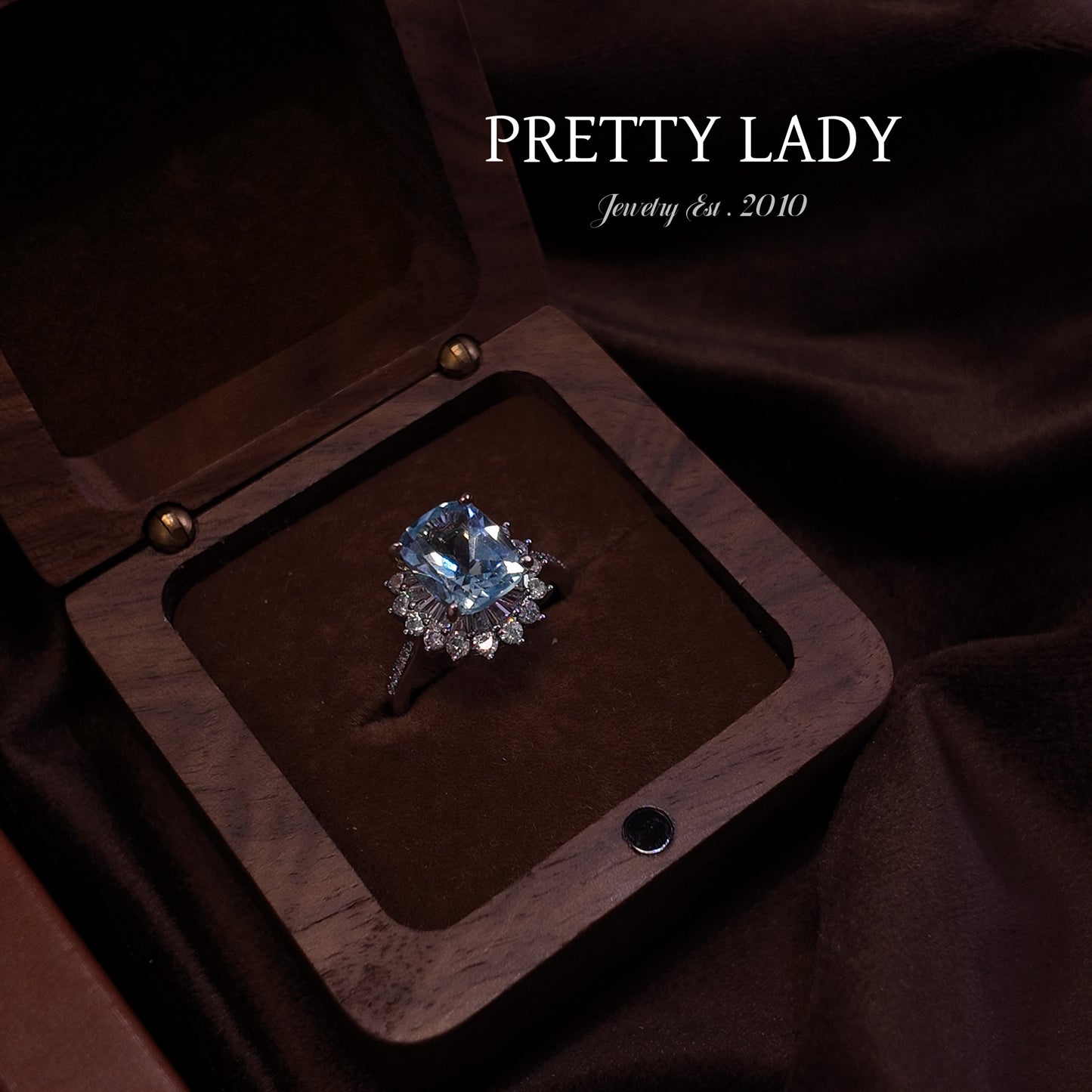 Natural Topaz Open Ring S925 Pure Silver Light Blue Rectangular Starry Surrounding Diamond Set Palace Retro