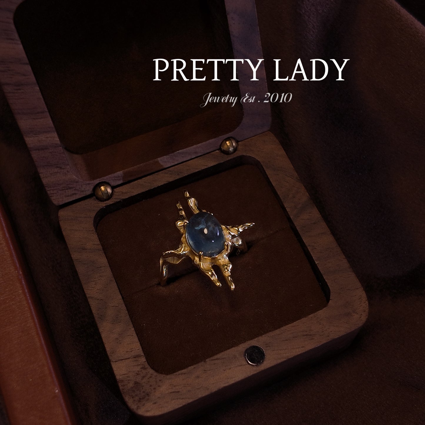 Natural Sea Blue Treasure Open Ring S925 Pure Silver Irregular Cross Border Royal Vintag